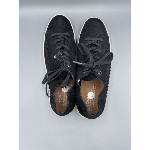 TOMS Black Suede Leather Lace Up Sneakers Women’s Shoes 9.5 Casual Comfort - Picture 4 of 8